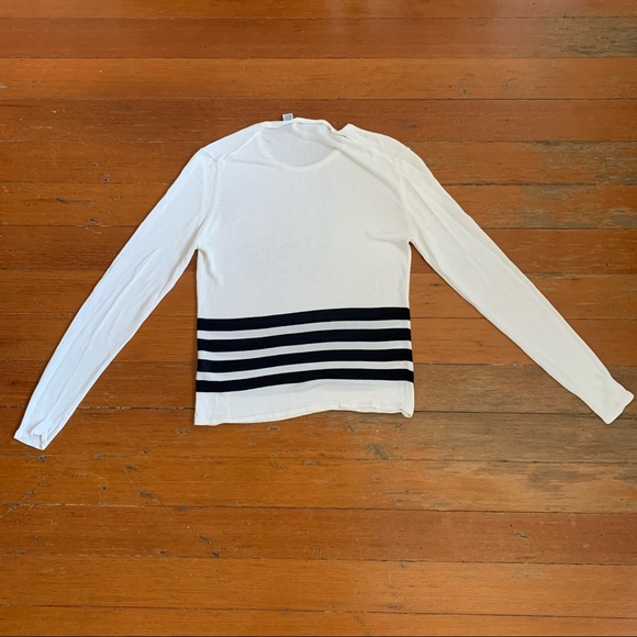 90's ESPRIT Vintage White with Black Stripe Light Weight Sheer Long-sleeved Top - Picture 8 of 9